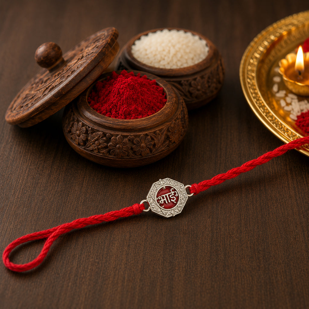 Silver Bhai Enamel Rakhi