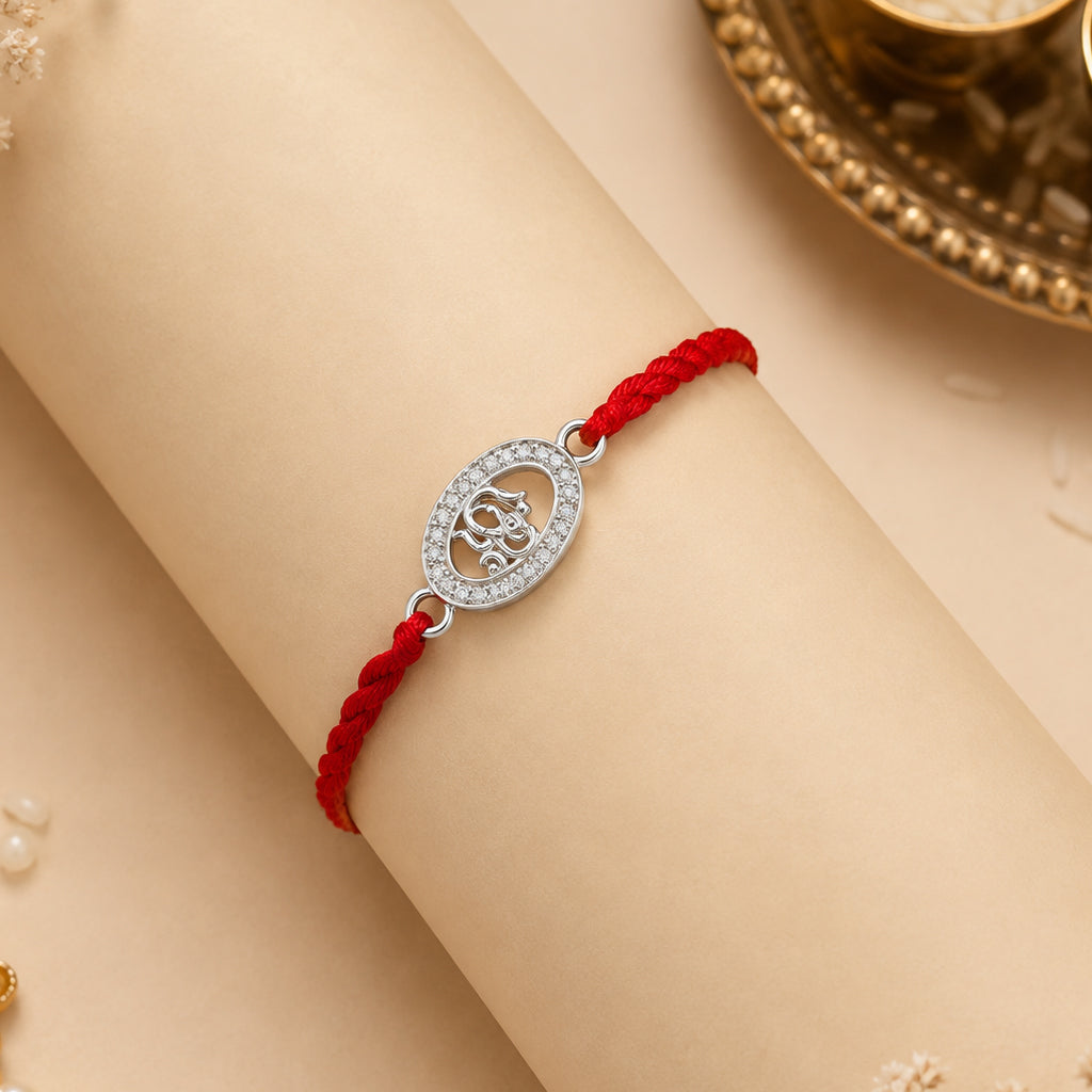 Silver CZ Oval Om Rakhi
