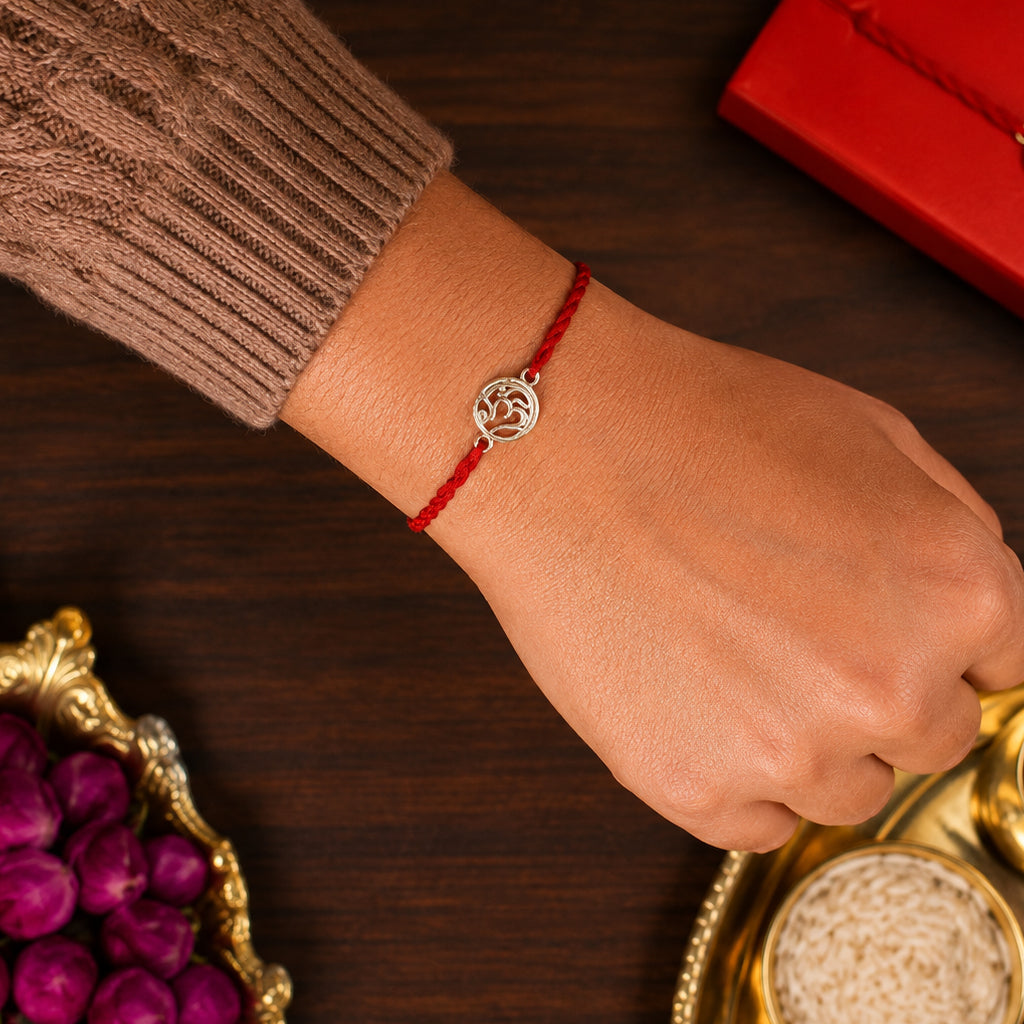 Silver CZ Om Round Rakhi
