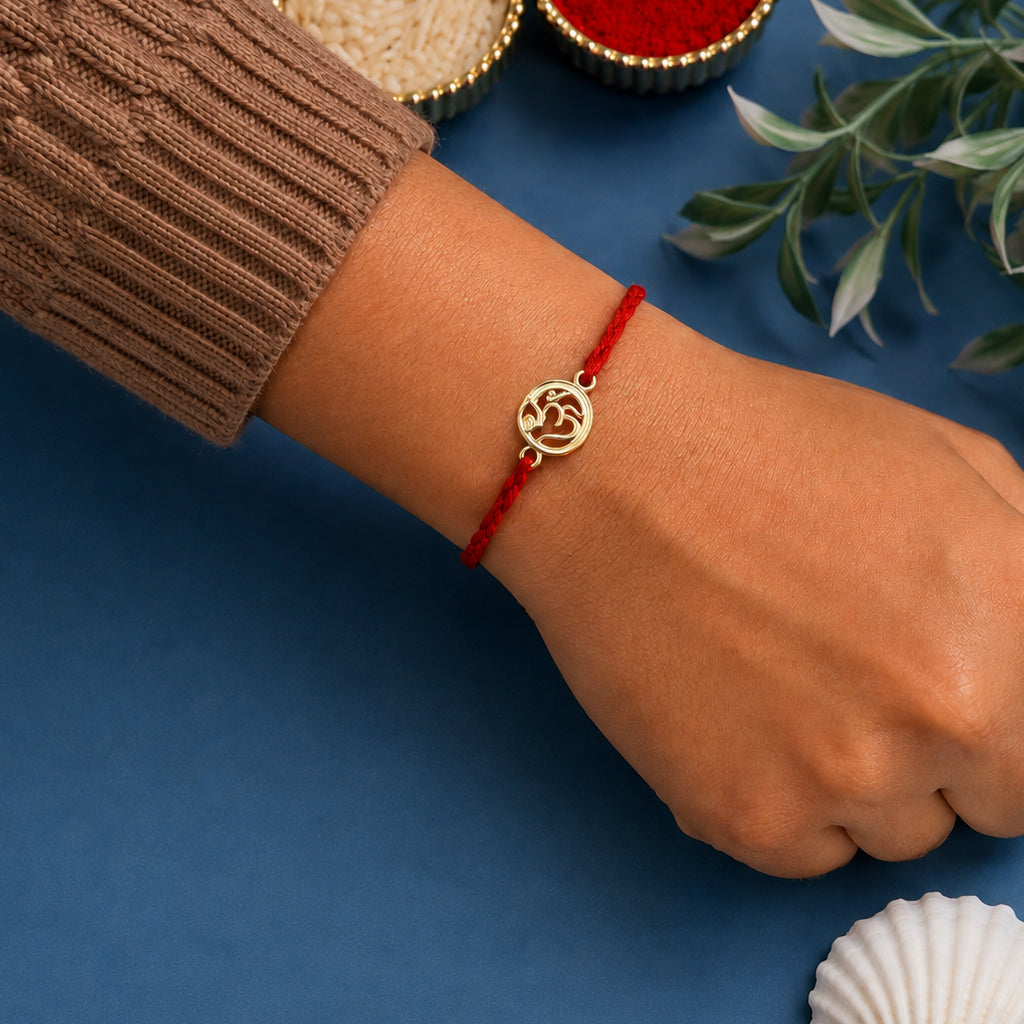 Silver CZ Om Round Rakhi