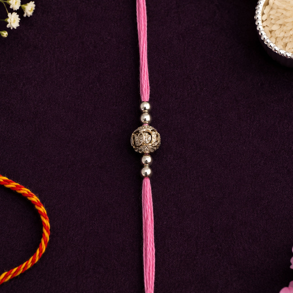 Silver Engraved Om Bead Rakhi