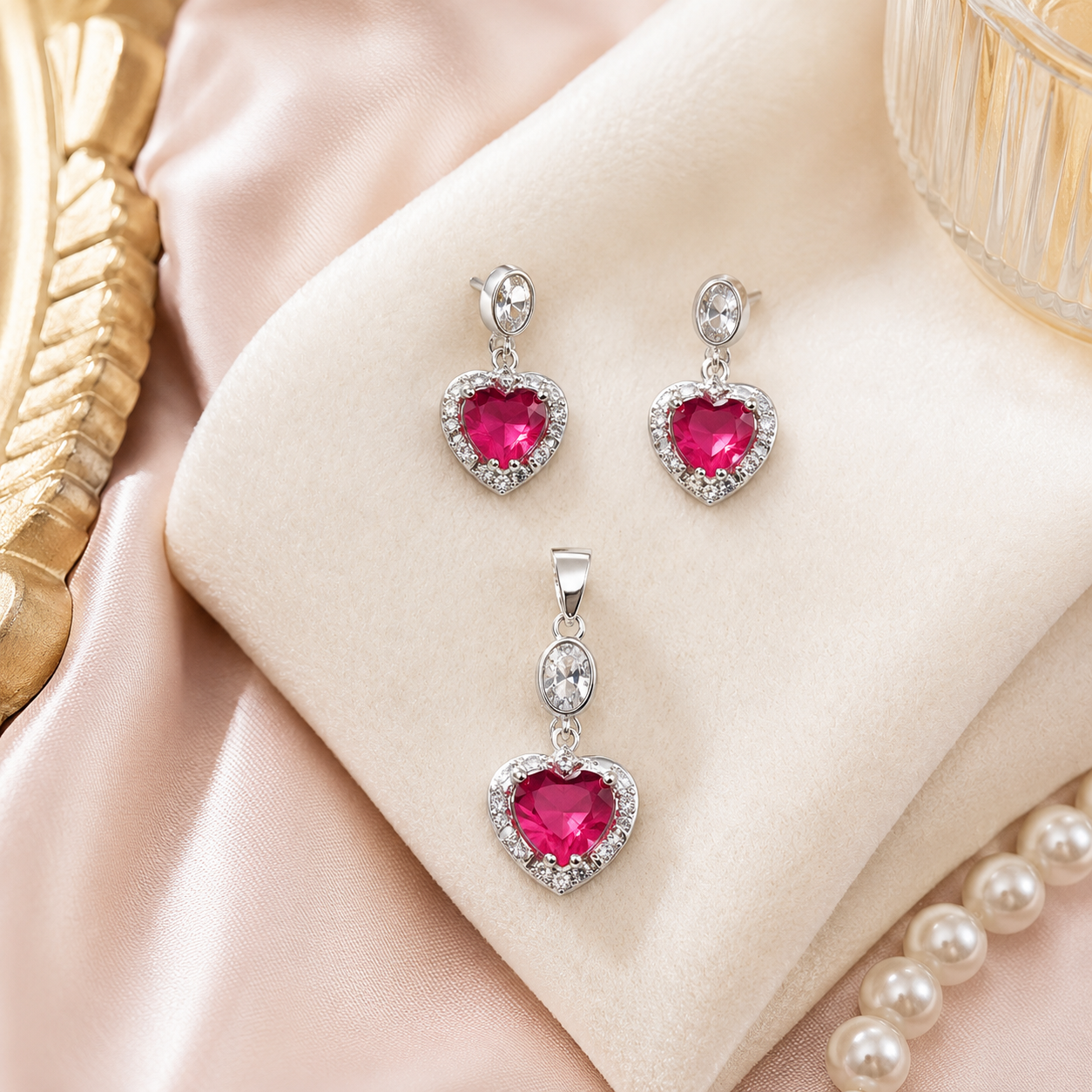 Detailed view of the matching openwork teardrop earrings