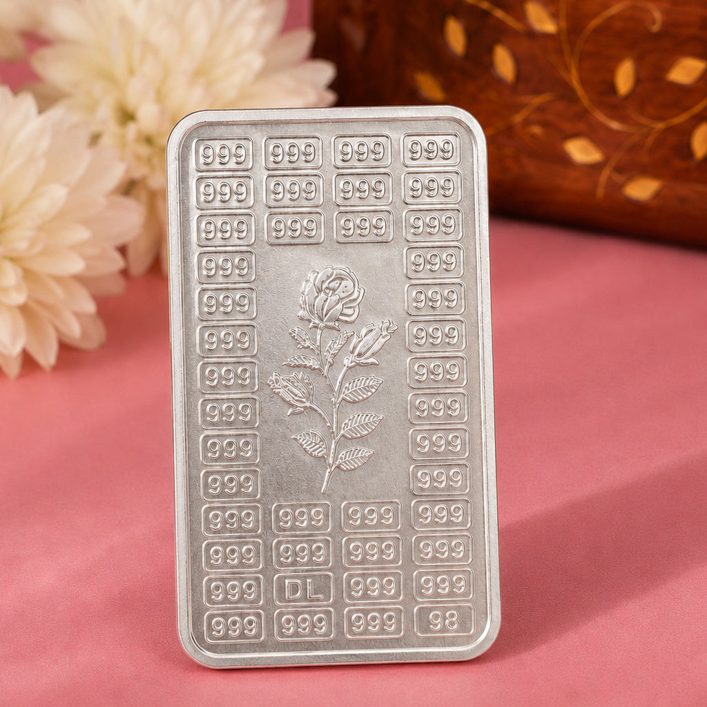 Rose Design Silver Bar (999 Fine Silver)