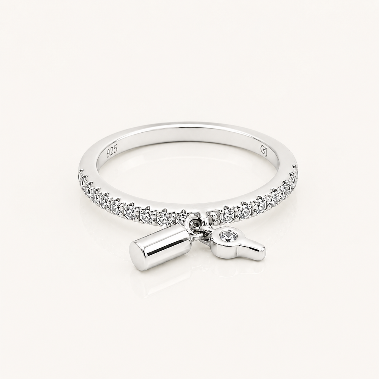 Silver Lock and Key Charm Ring