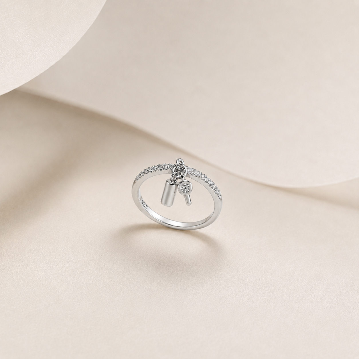 Silver Lock and Key Charm Ring