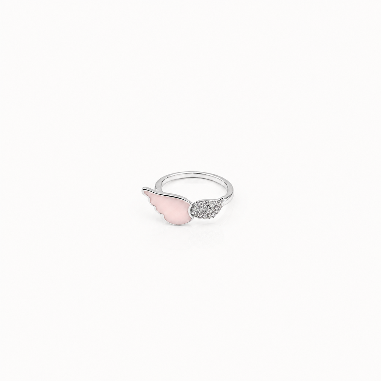 Silver Pink Enamel Wing Ring