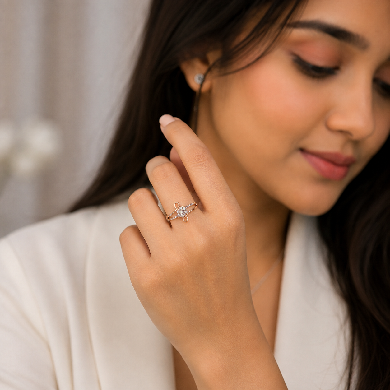 Silver and Rose Gold Cluster Swirl Ring