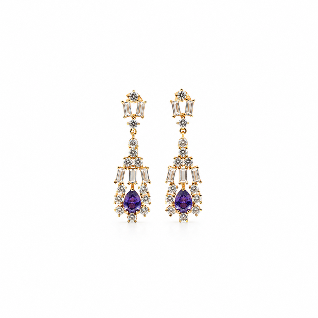 Silver Blue Pear and Baguette Drop Earrings