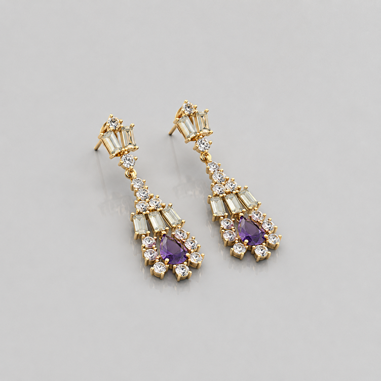 Silver Blue Pear and Baguette Drop Earrings