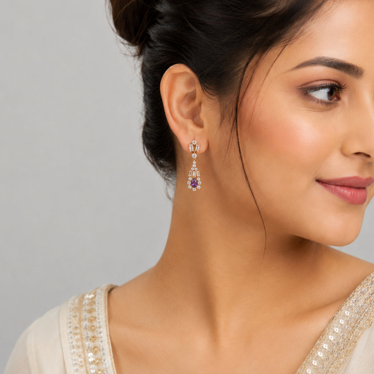 Silver Blue Pear and Baguette Drop Earrings