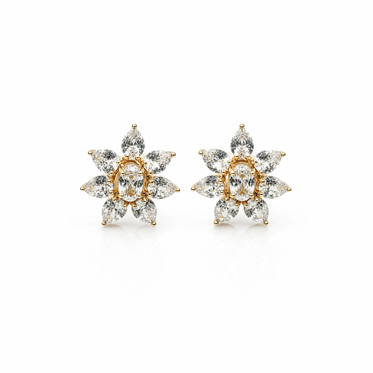Silver Floral CZ Cluster Stud Earrings