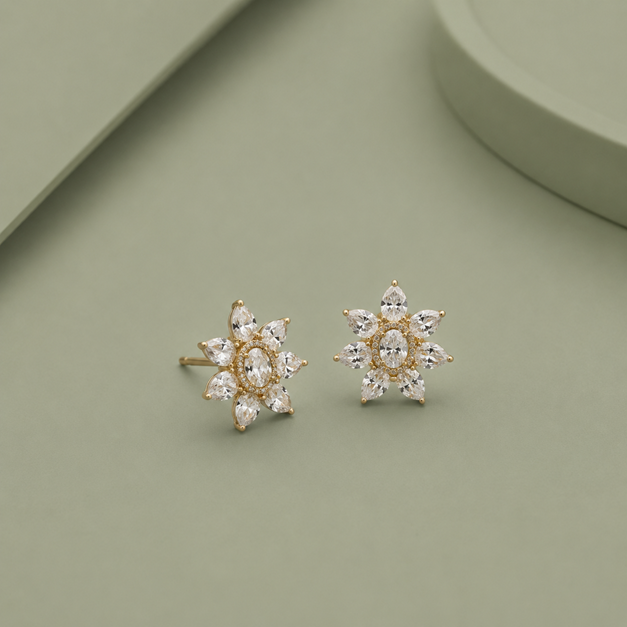 Silver Floral CZ Cluster Stud Earrings