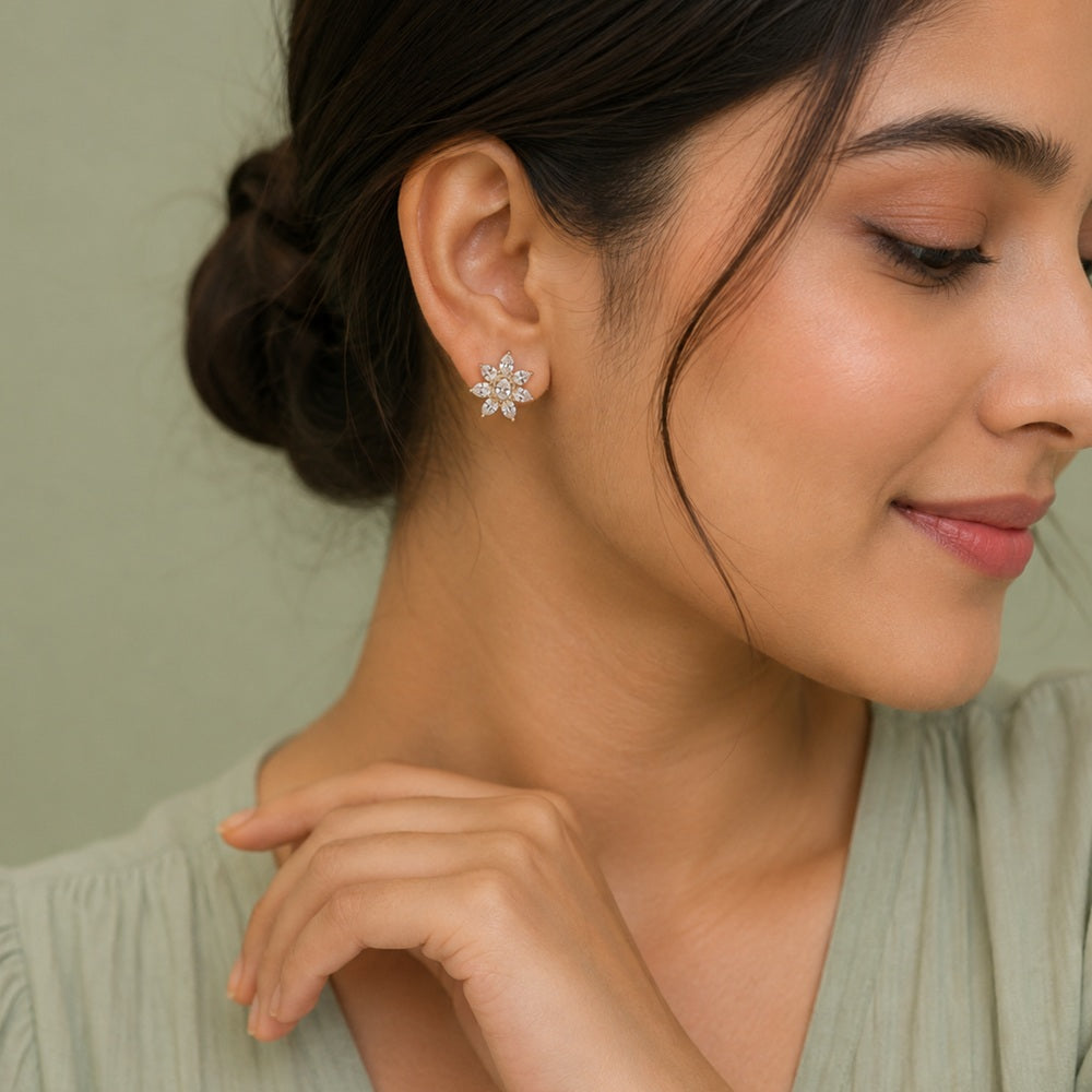 Silver Floral CZ Cluster Stud Earrings