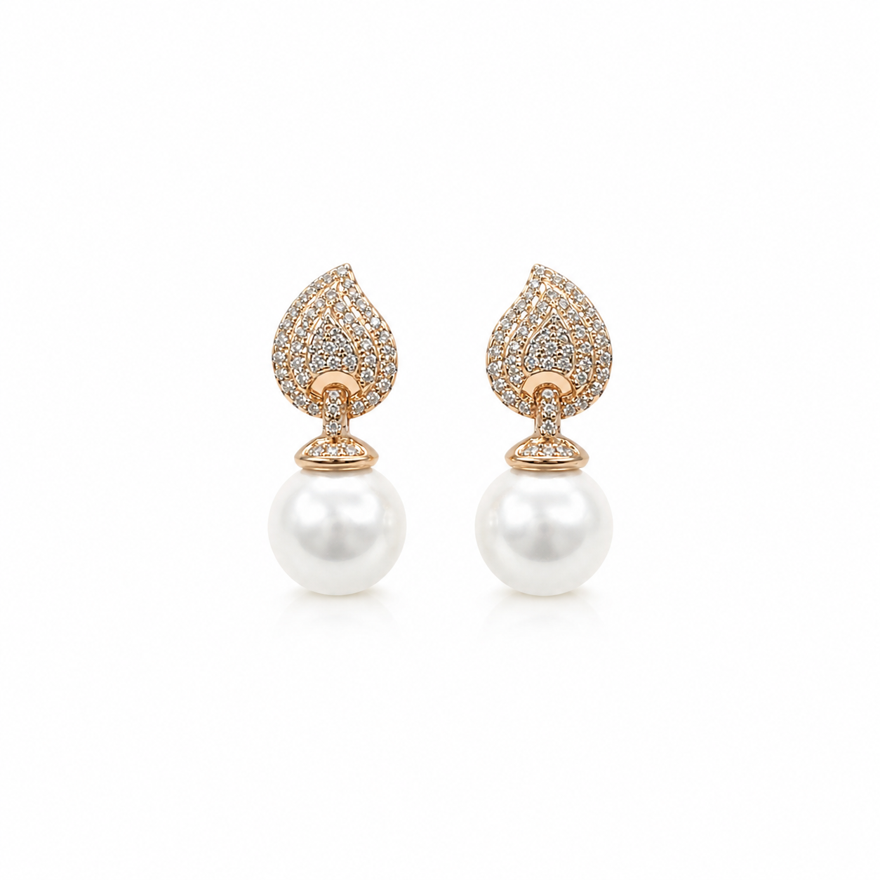 Rose Gold Pave Pearl Drop Earrings