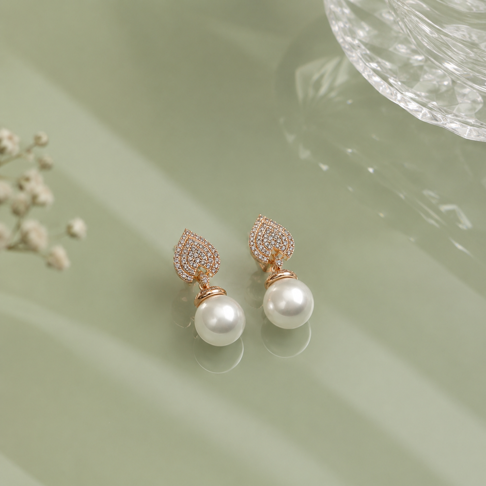 Rose Gold Pave Pearl Drop Earrings