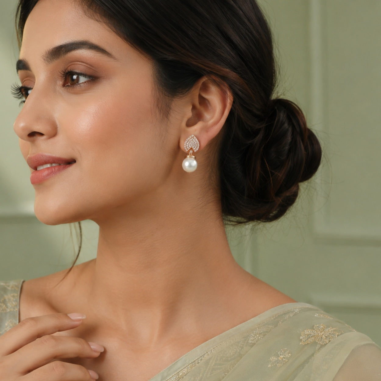 Rose Gold Pave Pearl Drop Earrings