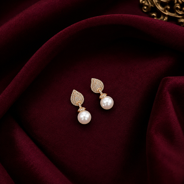 Rose Gold Pave Pearl Drop Earrings
