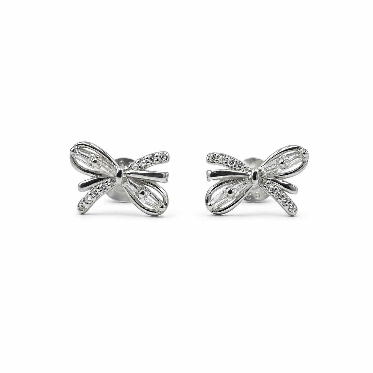 Silver Petite Pave Butterfly Stud Earrings