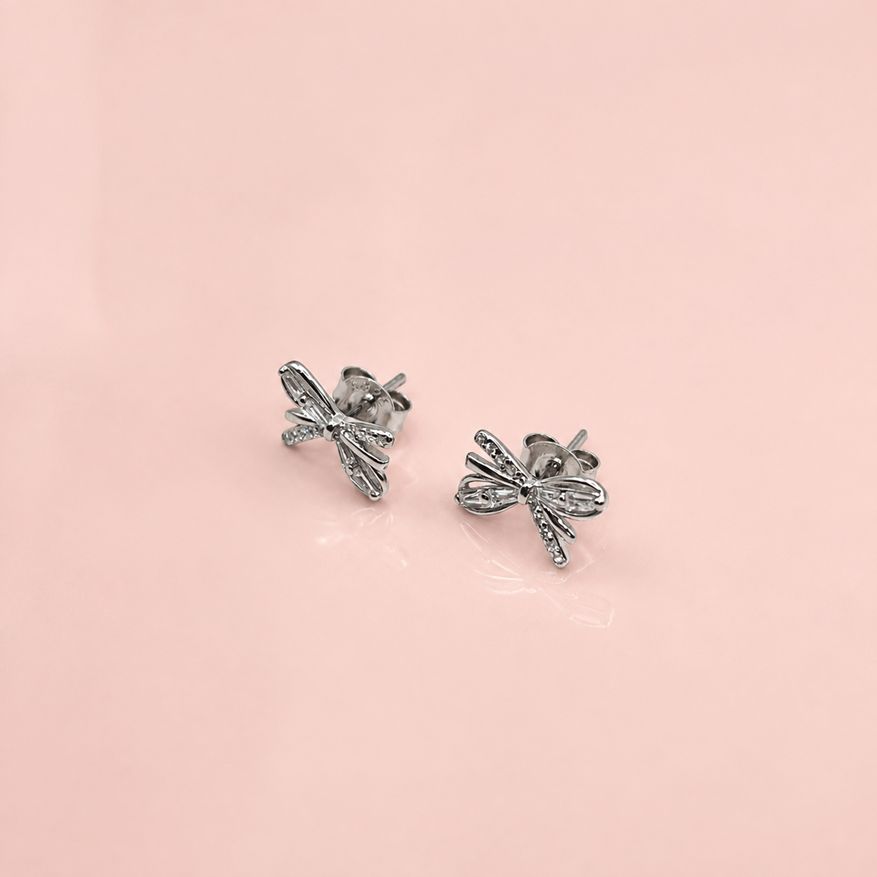 Silver Petite Pave Butterfly Stud Earrings
