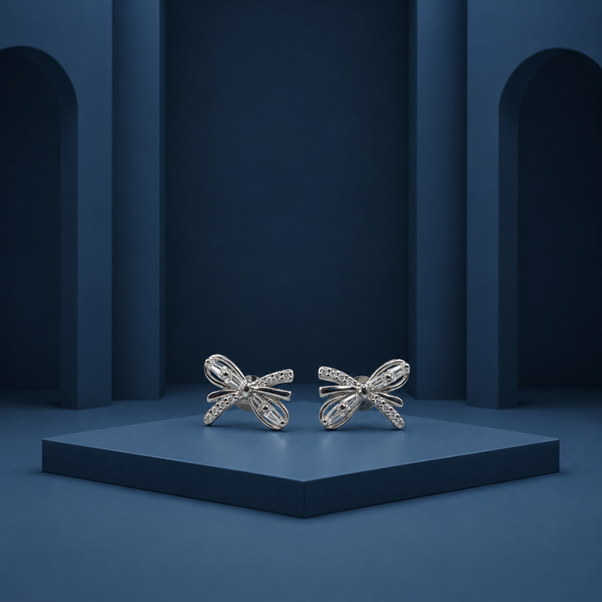 Silver Petite Pave Butterfly Stud Earrings
