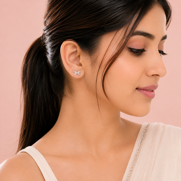 Silver Petite Pave Butterfly Stud Earrings
