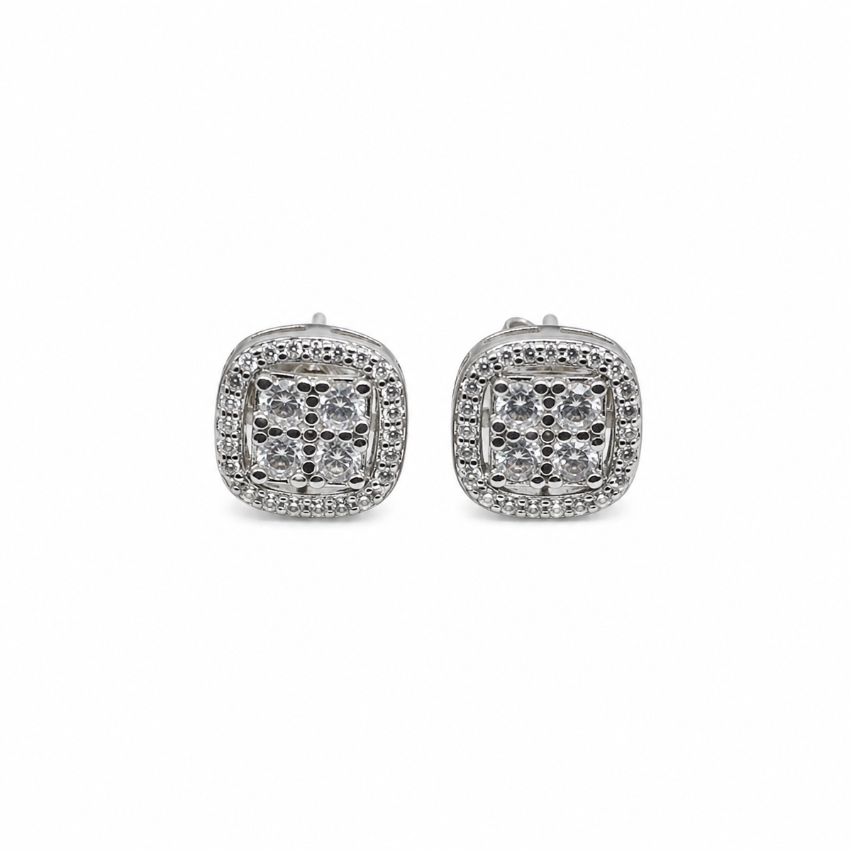 Silver Square Pave Stud Earrings