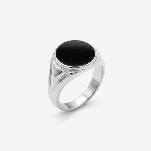 Silver Black Stone Signet Ring