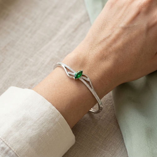 Silver Green Stone Kada for Women
