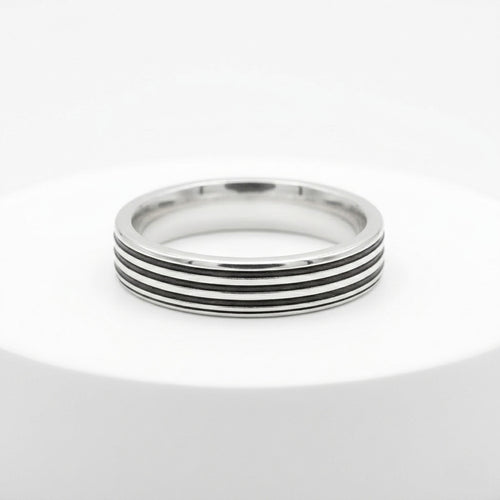 Flat Silver Ring With Grooves For Men