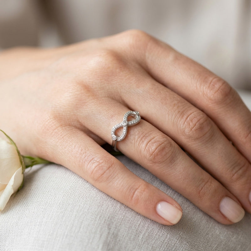 925 Sterling Silver Crystal Infinity Ring - 3