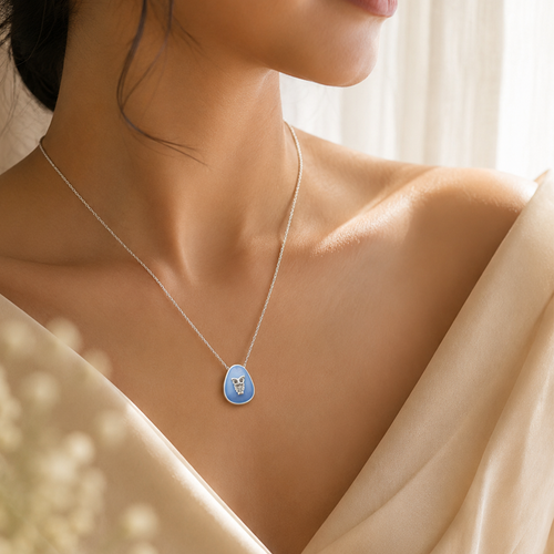 Silver Tree of Life Blue Enamel Pendant Necklace
