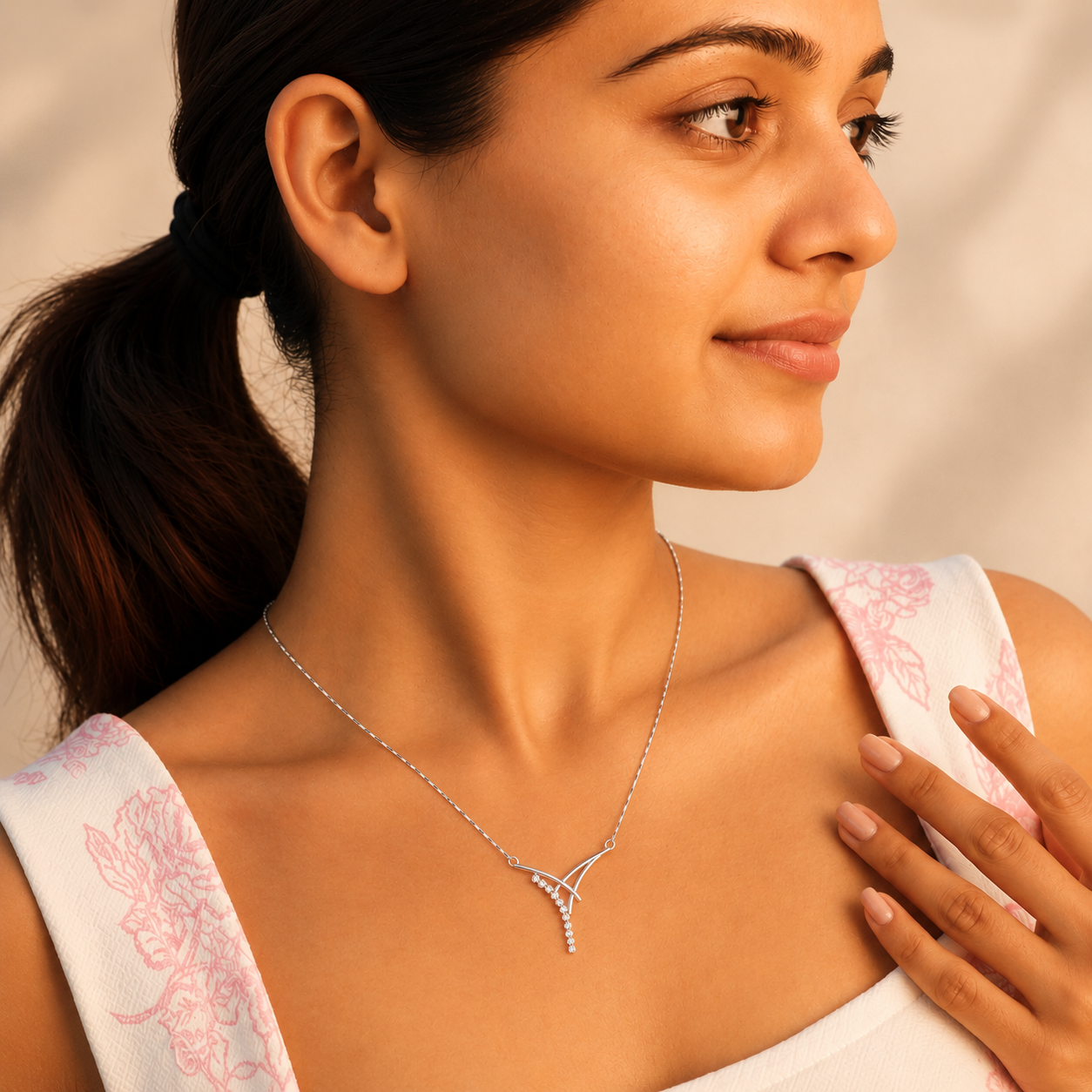 Sleek V-Shape Geometric Sterling Silver Pendant Necklace