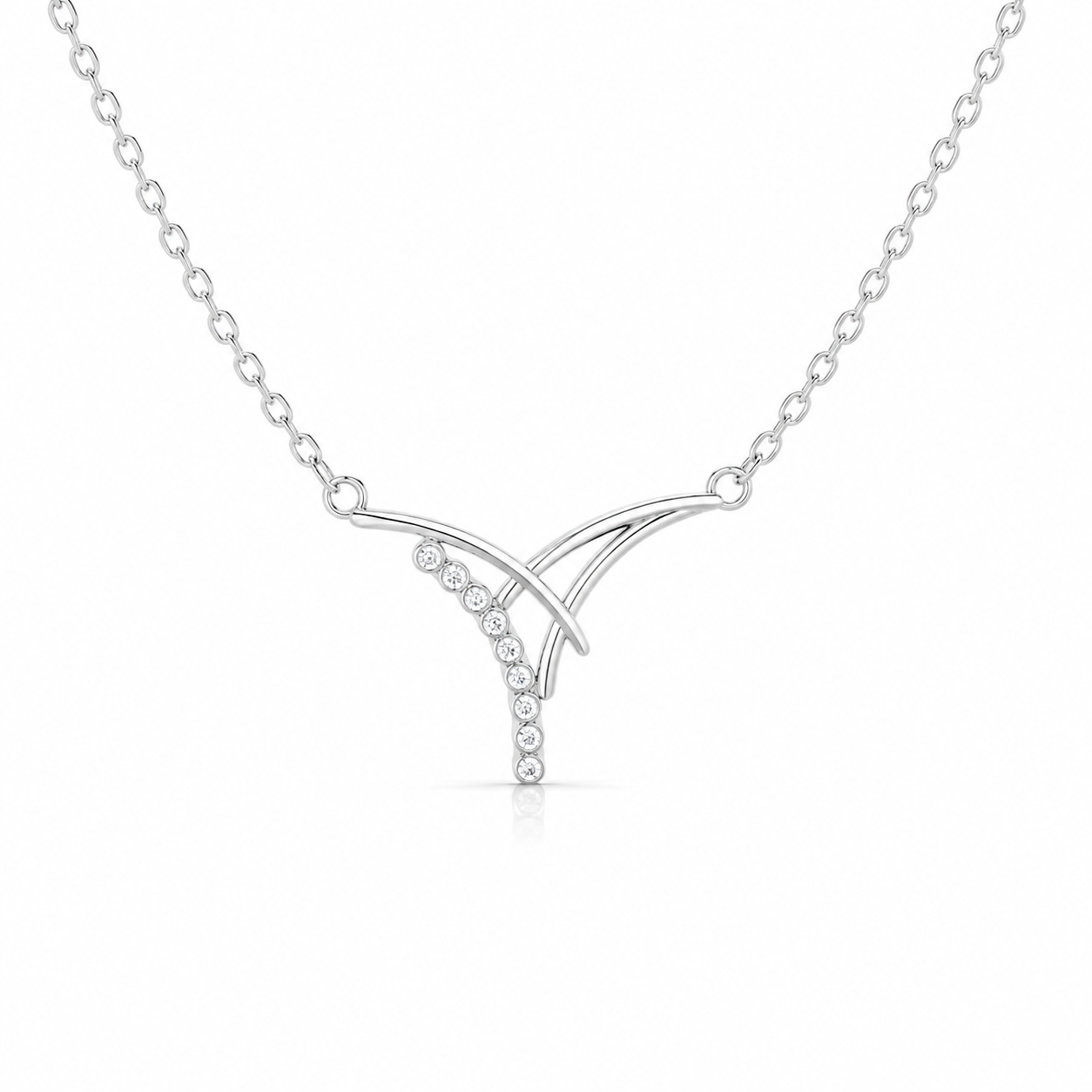 Sleek V-Shape Geometric Sterling Silver Pendant Necklace resting on a white background