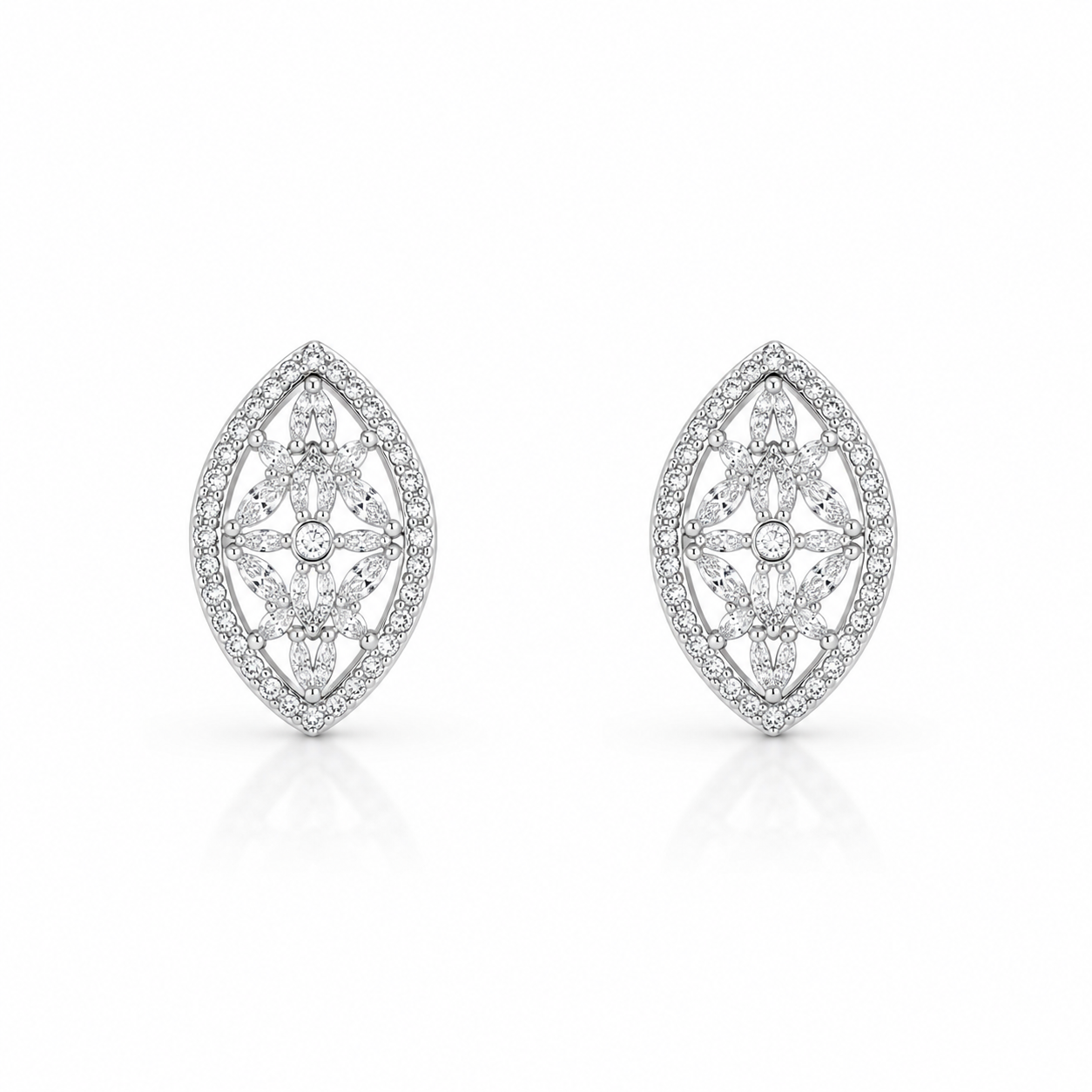 Sparkling Marquise Geometric Silver Stud Earrings