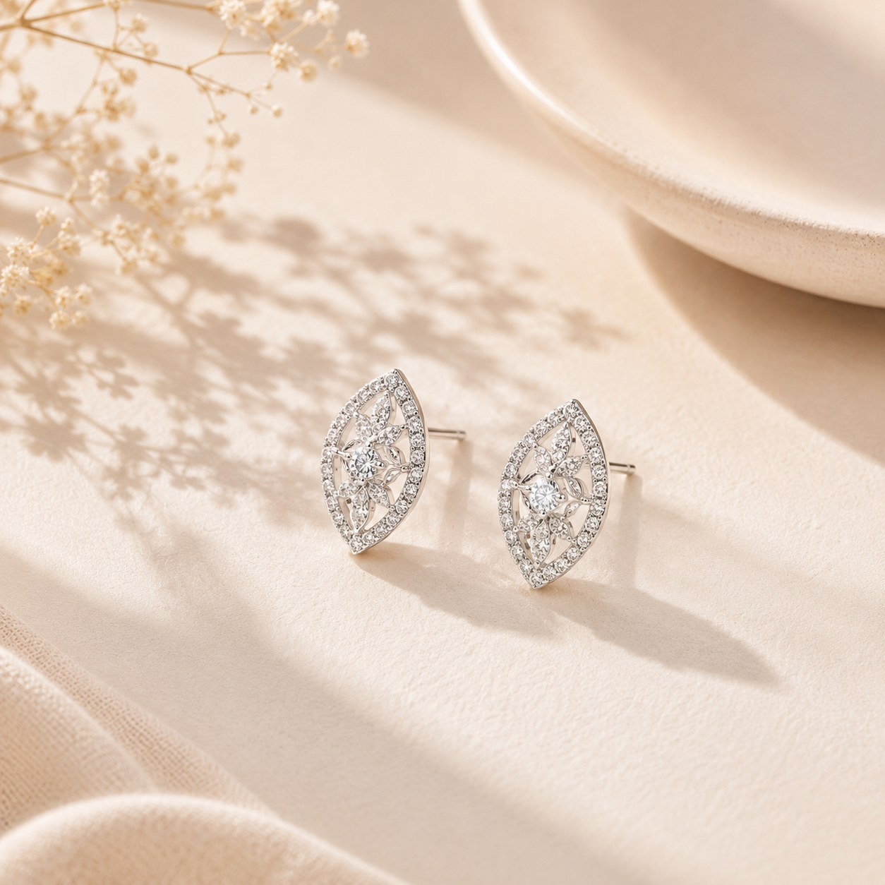 Sparkling Marquise Geometric Silver Stud Earrings