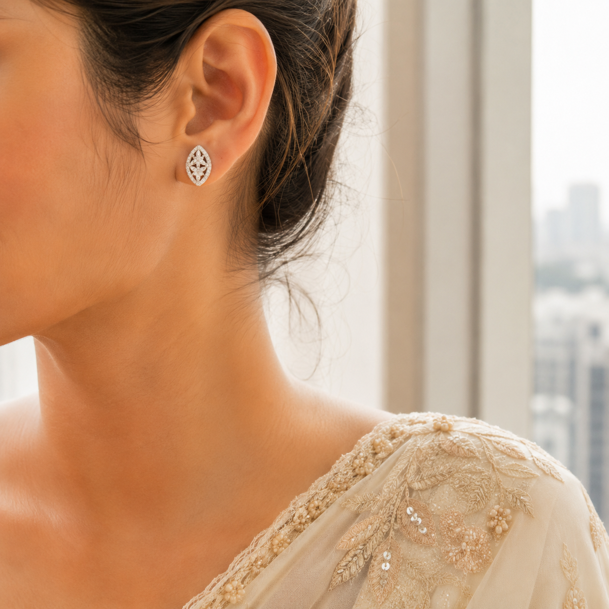 Sparkling Marquise Geometric Silver Stud Earrings