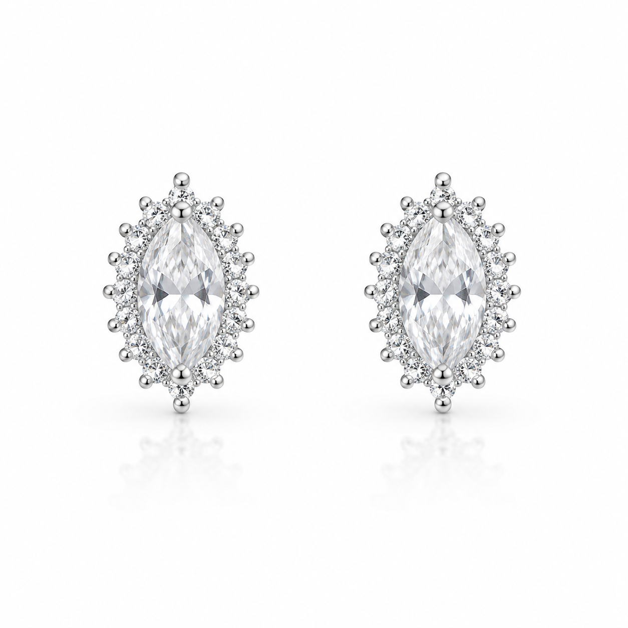 Sparkling Oval Halo Silver Stud Earrings