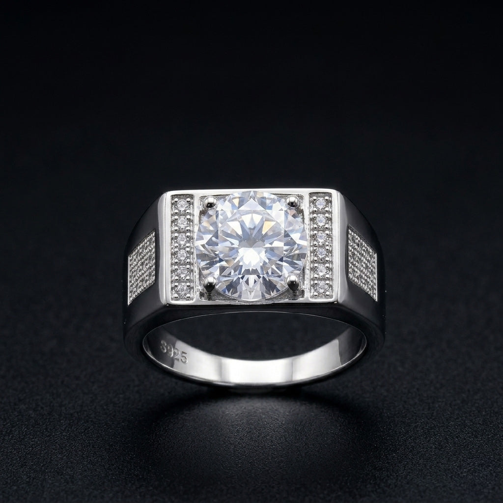 Men's Square Diamond Silver Ring