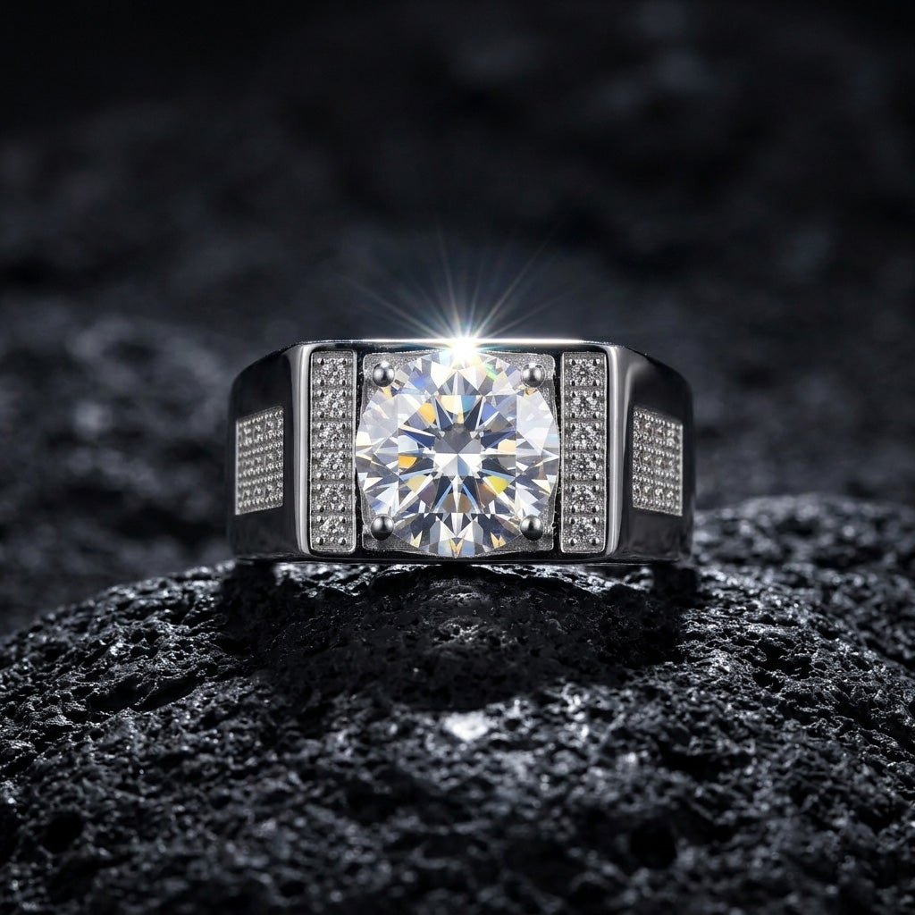 Men's Square Diamond Silver Ring