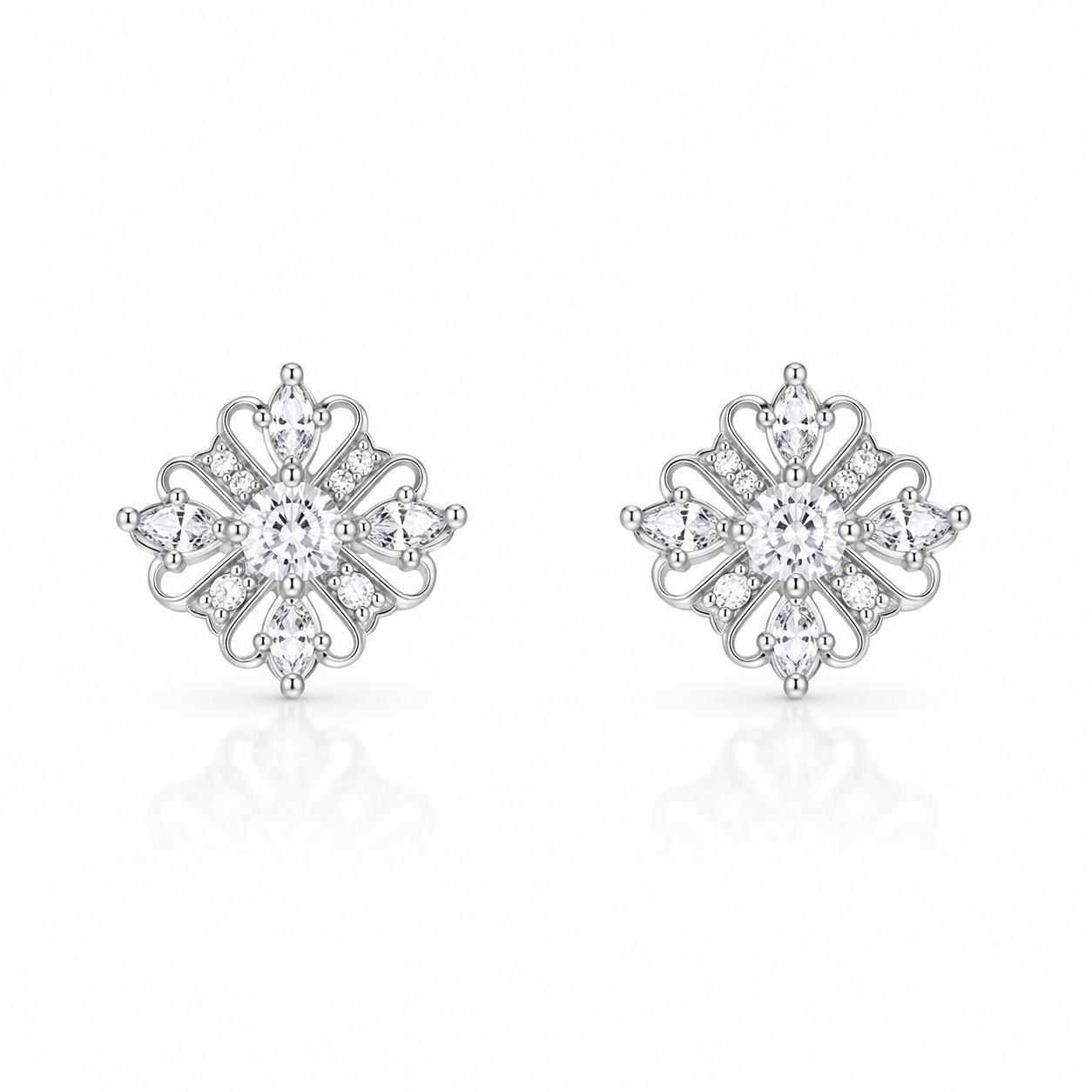Sterling Silver Blossom Cluster Stud Earrings