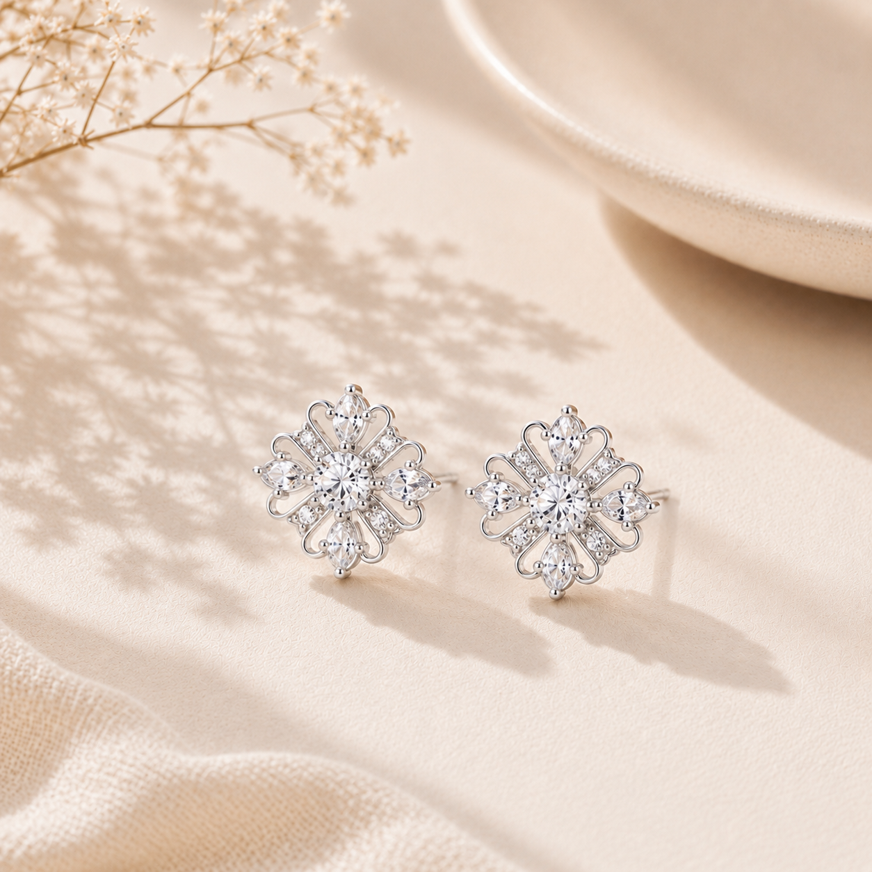 Sterling Silver Blossom Cluster Stud Earrings