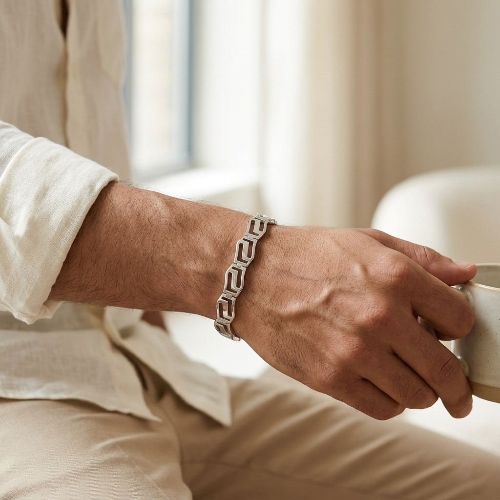 Sterling Silver Geometric Cutout Link Bracelet