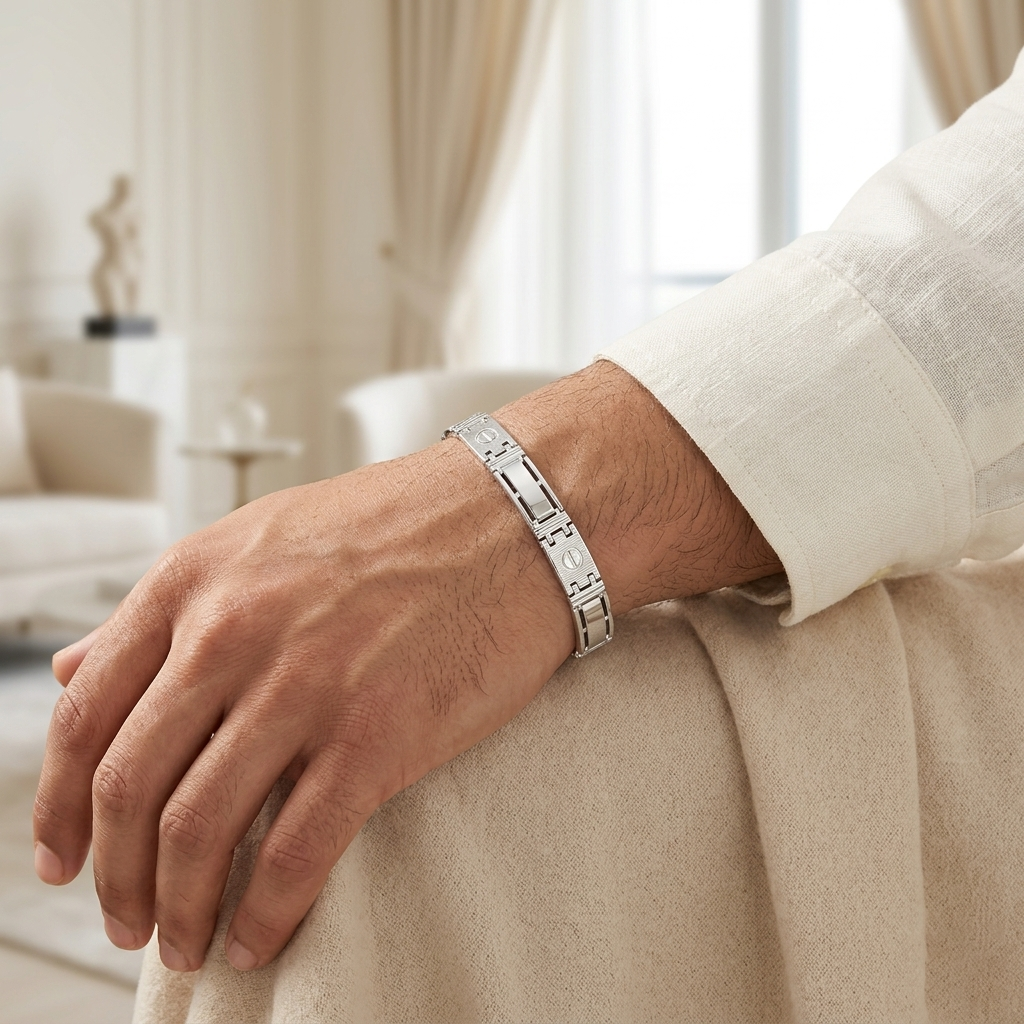 Sterling Silver Screw Motif Link Bracelet