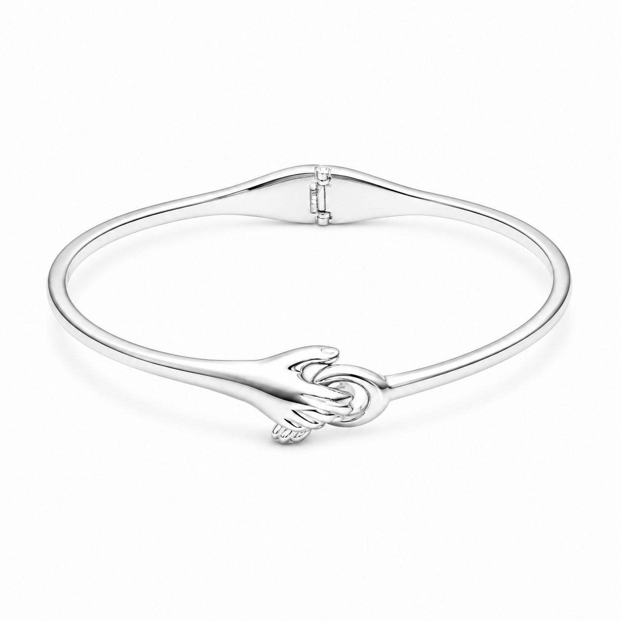 Front view of the Sterling Silver Holding Hands Promise Kada showcasing the clasping hands centerpiece.