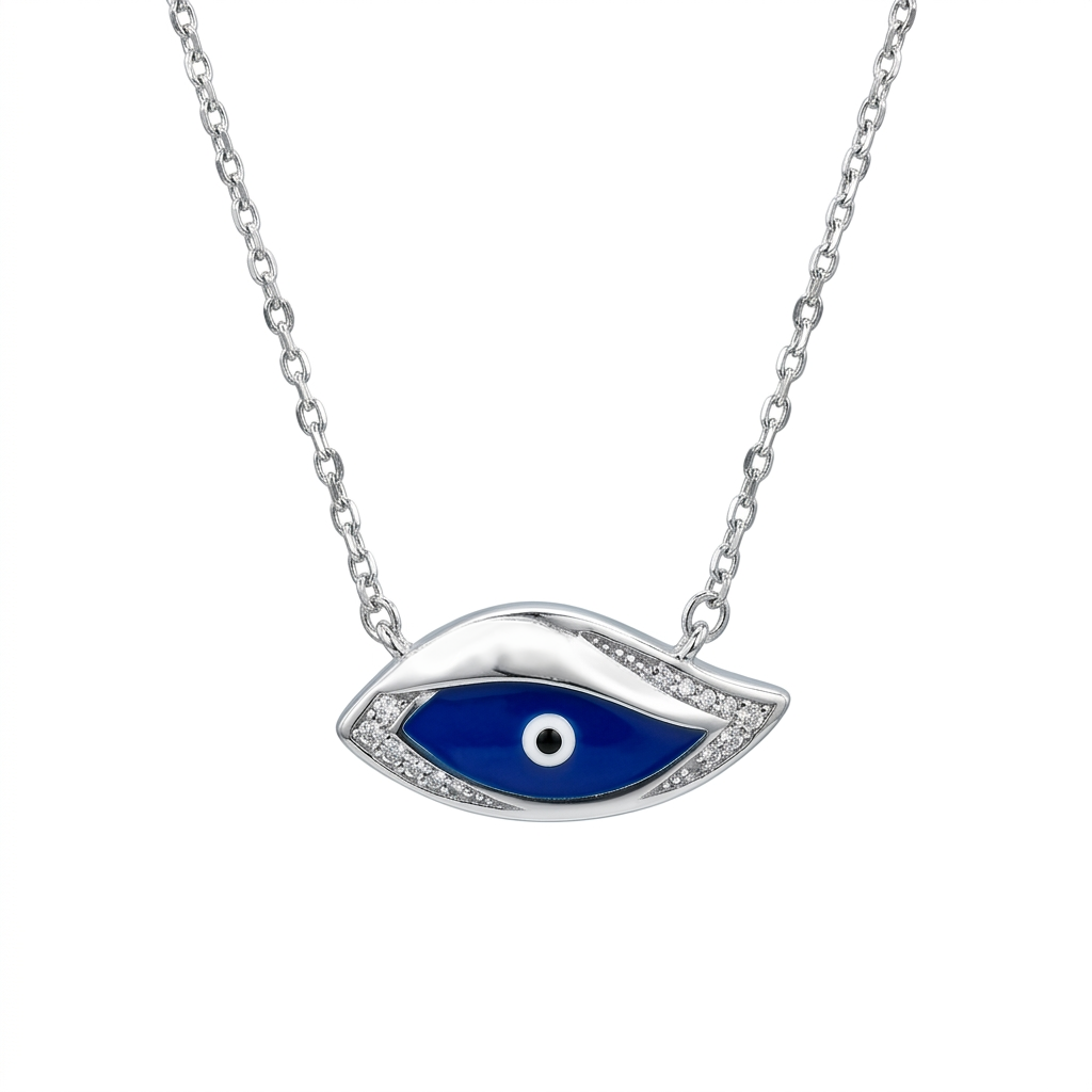Front-facing studio product shot of the Stylish Evil Eye Lucky Charm Necklace isolated on a clean white background