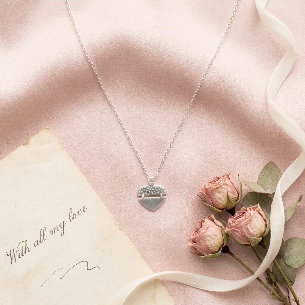 Sterling Silver Textured Heart Pendant Necklace | Jiya Gold Palace