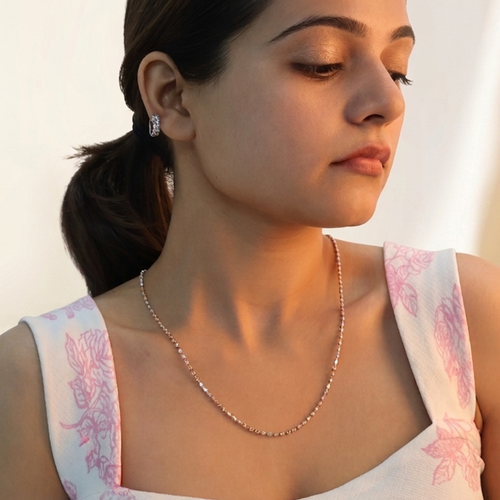 Two-Tone Silver and Rose Gold Ball and Cylinder Chain Necklace