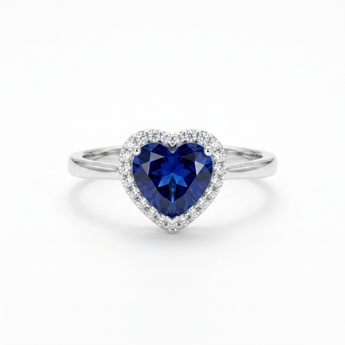 Blue Heart Halo Silver Ring