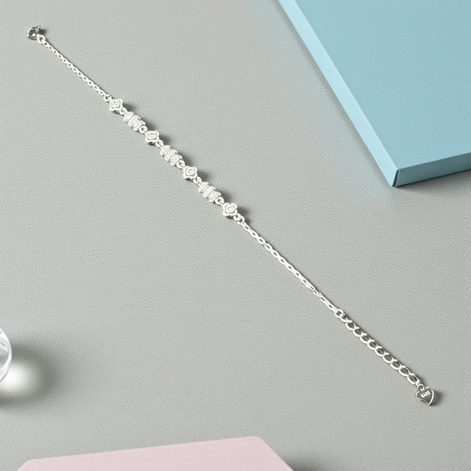Ornate Floral Link Silver Bracelet