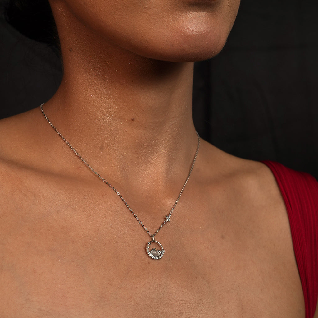 Silver Circle and Star Pendant Necklace